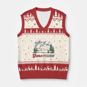 Gone Fishing V-Neck Knit Sweater Vest Trout Fishing Lover Montane Forest TS11 Beige Red Print Your Wear
