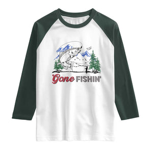 Gone Fishing Raglan Shirt Trout Fishing Lover Montane Forest TS11 White Dark Forest Green Print Your Wear