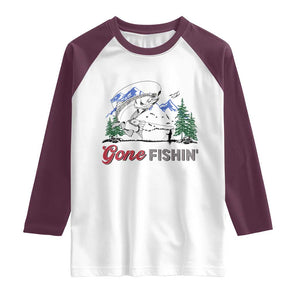 Gone Fishing Raglan Shirt Trout Fishing Lover Montane Forest TS11 White Maroon Print Your Wear