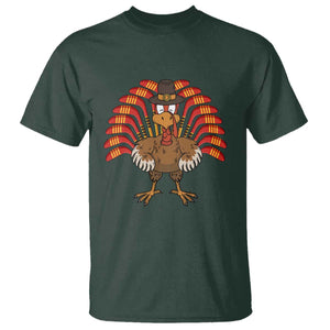 Thanksgiving Ice Hockey T Shirt Turkey Pilgrim Hat Fall Season TS11 Dark Forest Green Print Your Wear
