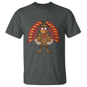 Thanksgiving Ice Hockey T Shirt Turkey Pilgrim Hat Fall Season TS11 Dark Heather Print Your Wear