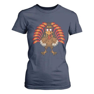 Thanksgiving Ice Hockey T Shirt For Women Turkey Pilgrim Hat Fall Season TS11 Navy Print Your Wear
