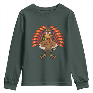 Thanksgiving Ice Hockey Youth Sweatshirt Turkey Pilgrim Hat Fall Season TS11 Dark Forest Green Print Your Wear
