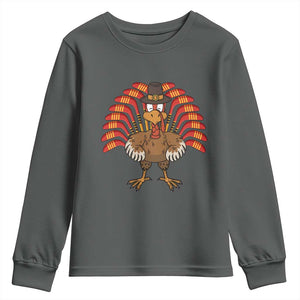 Thanksgiving Ice Hockey Youth Sweatshirt Turkey Pilgrim Hat Fall Season TS11 Dark Heather Print Your Wear