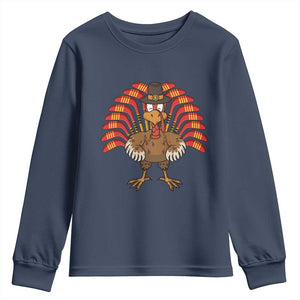 Thanksgiving Ice Hockey Youth Sweatshirt Turkey Pilgrim Hat Fall Season TS11 Navy Print Your Wear