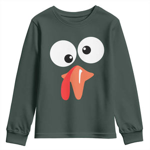 Funny Thanksgiving Youth Sweatshirt Silly Turkey Autumn Season TS11 Dark Forest Green Print Your Wear