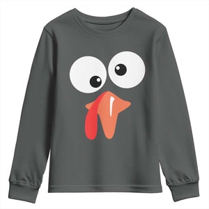 Funny Thanksgiving Youth Sweatshirt Silly Turkey Autumn Season TS11 Dark Heather Print Your Wear