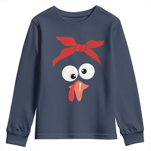 Funny Thanksgiving Youth Sweatshirt Silly Turkey Autumn Season Hens Ribbon TS11 Navy Print Your Wear