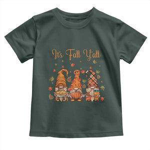 Autumn Season Baby Shirt It's Fall Y'all Gnomies Thanksgiving Maple Leaf TS11 Dark Forest Green Print Your Wear