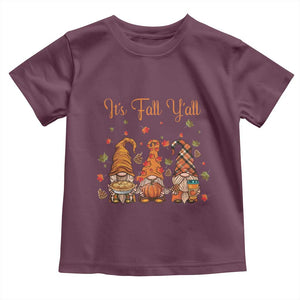 Autumn Season Baby Shirt It's Fall Y'all Gnomies Thanksgiving Maple Leaf TS11 Maroon Print Your Wear