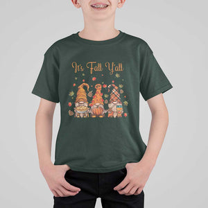 Autumn Season T Shirt For Kid It's Fall Y'all Gnomies Thanksgiving Maple Leaf TS11 Dark Forest Green Print Your Wear
