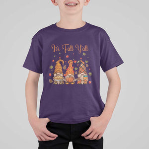 Autumn Season T Shirt For Kid It's Fall Y'all Gnomies Thanksgiving Maple Leaf TS11 Purple Print Your Wear
