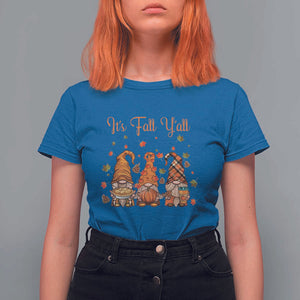 Autumn Season T Shirt For Women It's Fall Y'all Gnomies Thanksgiving Maple Leaf TS11 Royal Blue Print Your Wear
