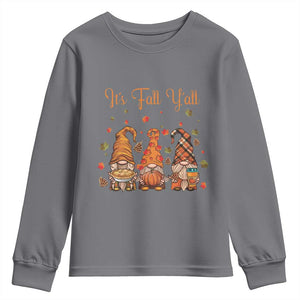 Autumn Season Youth Sweatshirt It's Fall Y'all Gnomies Thanksgiving Maple Leaf TS11 Charcoal Print Your Wear