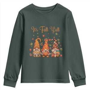 Autumn Season Youth Sweatshirt It's Fall Y'all Gnomies Thanksgiving Maple Leaf TS11 Dark Forest Green Print Your Wear