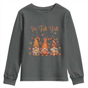 Autumn Season Youth Sweatshirt It's Fall Y'all Gnomies Thanksgiving Maple Leaf TS11 Dark Heather Print Your Wear