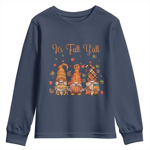 Autumn Season Youth Sweatshirt It's Fall Y'all Gnomies Thanksgiving Maple Leaf TS11 Navy Print Your Wear