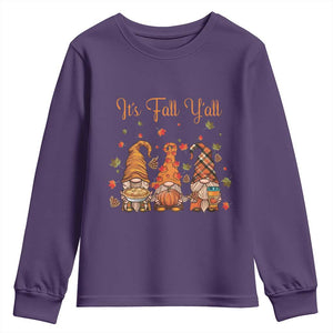 Autumn Season Youth Sweatshirt It's Fall Y'all Gnomies Thanksgiving Maple Leaf TS11 Purple Print Your Wear