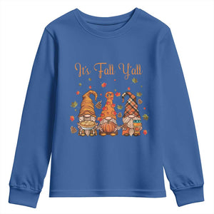 Autumn Season Youth Sweatshirt It's Fall Y'all Gnomies Thanksgiving Maple Leaf TS11 Royal Blue Print Your Wear