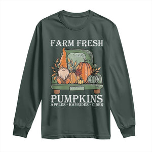 Thanksgiving Long Sleeve Shirt Farm Fresh Pumpkins Apples Hayrides Cider Autumn Season TS11 Dark Forest Green Print Your Wear