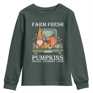 Thanksgiving Youth Sweatshirt Farm Fresh Pumpkins Apples Hayrides Cider Autumn Season TS11 Dark Forest Green Print Your Wear