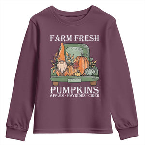 Thanksgiving Youth Sweatshirt Farm Fresh Pumpkins Apples Hayrides Cider Autumn Season TS11 Maroon Print Your Wear
