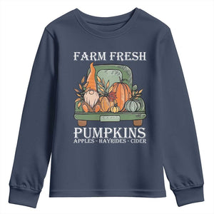 Thanksgiving Youth Sweatshirt Farm Fresh Pumpkins Apples Hayrides Cider Autumn Season TS11 Navy Print Your Wear