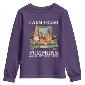 Thanksgiving Youth Sweatshirt Farm Fresh Pumpkins Apples Hayrides Cider Autumn Season TS11 Purple Print Your Wear