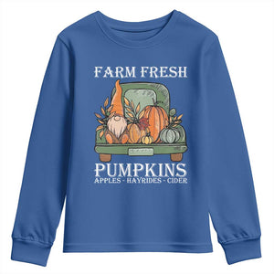 Thanksgiving Youth Sweatshirt Farm Fresh Pumpkins Apples Hayrides Cider Autumn Season TS11 Royal Blue Print Your Wear