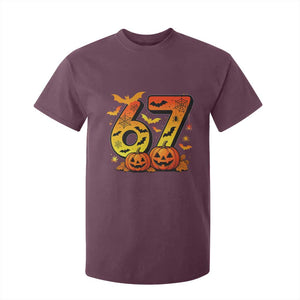 Funny 67 Halloween T Shirt For Kid Spooky Six Seven Meme Gen Alpha Slang TS11 Maroon Print Your Wear