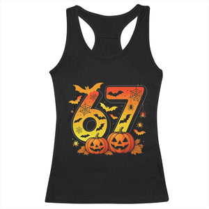 Funny 67 Halloween Racerback Tank Top Spooky Six Seven Meme Gen Alpha Slang TS11 Black Print Your Wear