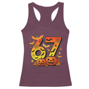 Funny 67 Halloween Racerback Tank Top Spooky Six Seven Meme Gen Alpha Slang TS11 Maroon Print Your Wear