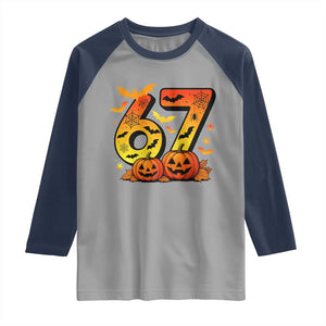 Funny 67 Halloween Raglan Shirt Spooky Six Seven Meme Gen Alpha Slang TS11 Sport Gray Navy Print Your Wear