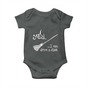 Funny Halloween Spooky Witch Baby Onesie Yes I Can Drive A Stick TS11 Dark Heather Print Your Wear