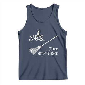 Funny Halloween Spooky Witch Tank Top Yes I Can Drive A Stick TS11 Navy Print Your Wear