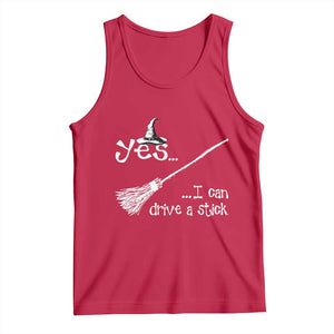 Funny Halloween Spooky Witch Tank Top Yes I Can Drive A Stick TS11 Red Print Your Wear