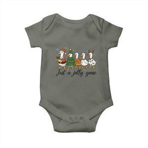Funny Christmas Silly Goose Baby Onesie Just A Jolly Goose Xmas Poultry Animal Humor TS11 Military Green Print Your Wear