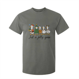 Funny Christmas Silly Goose T Shirt For Kid Just A Jolly Goose Xmas Poultry Animal Humor TS11 Military Green Print Your Wear