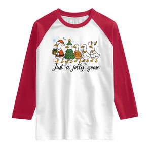 Funny Christmas Silly Goose Raglan Shirt Just A Jolly Goose Xmas Poultry Animal Humor TS11 White Red Print Your Wear