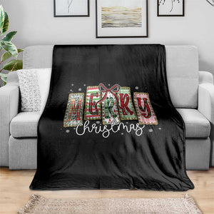 Merry Christmas Coquette Xmas Faux Glitter Gingham Tartan Doodle Throw Blanket TS11 Print Your Wear
