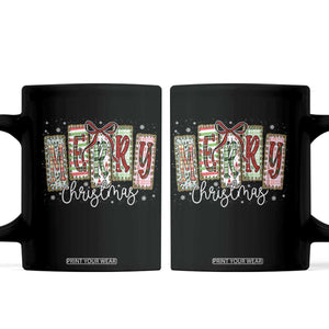 Merry Christmas Coquette Xmas Faux Glitter Gingham Tartan Doodle Coffee Mug TS11 Black Print Your Wear