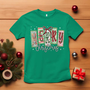 Merry Christmas Coquette Xmas Faux Glitter Gingham Tartan Doodle T Shirt TS11 Irish Green Print Your Wear
