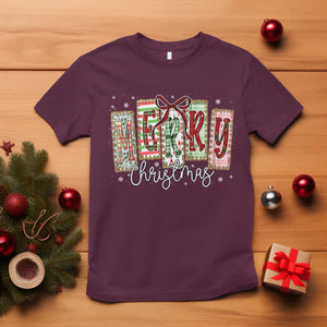 Merry Christmas Coquette Xmas Faux Glitter Gingham Tartan Doodle T Shirt TS11 Maroon Print Your Wear
