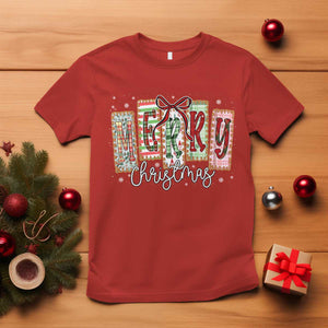 Merry Christmas Coquette Xmas Faux Glitter Gingham Tartan Doodle T Shirt TS11 Red Print Your Wear