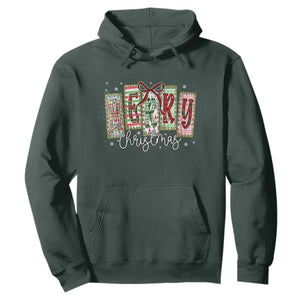 Merry Christmas Coquette Xmas Faux Glitter Gingham Tartan Doodle Hoodie TS11 Dark Forest Green Print Your Wear