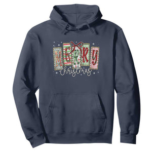 Merry Christmas Coquette Xmas Faux Glitter Gingham Tartan Doodle Hoodie TS11 Navy Print Your Wear