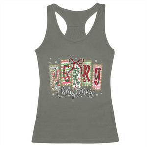 Merry Christmas Coquette Xmas Faux Glitter Gingham Tartan Doodle Racerback Tank Top TS11 Military Green Print Your Wear