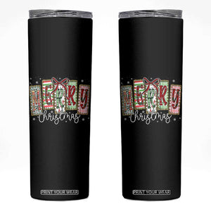 Merry Christmas Coquette Xmas Faux Glitter Gingham Tartan Doodle Skinny Tumbler TS11 Black Print Your Wear