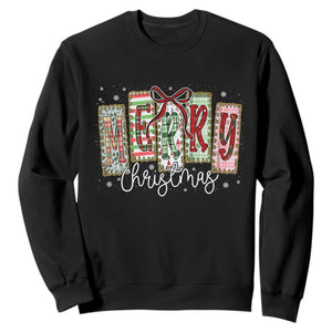 Merry Christmas Coquette Xmas Faux Glitter Gingham Tartan Doodle Sweatshirt TS11 Black Print Your Wear