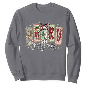 Merry Christmas Coquette Xmas Faux Glitter Gingham Tartan Doodle Sweatshirt TS11 Charcoal Print Your Wear